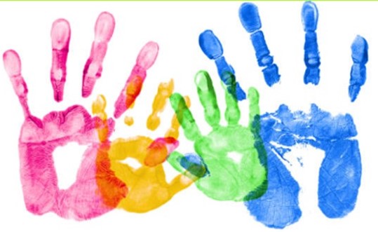 colorful painted hand prints